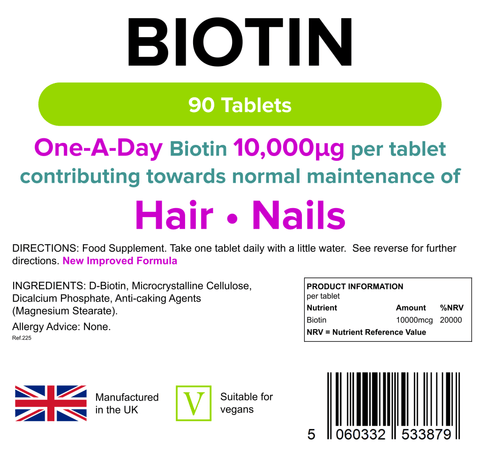 Comprimidos de biotina 10,0mg (pacote 90) - vitaminas autênticas