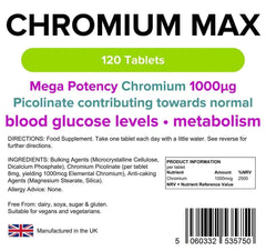Compresse di cromo max da 1000 mcg (120 pacchetto) - vitamine autentiche