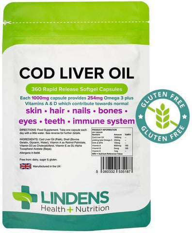 Óleo de fígado de bacalhau cápsulas de 1000 mg (360 pacote) - vitaminas autênticas