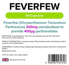 Feverfew 200mg capsule (60 pacchetto) - vitamine autentiche