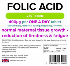 Compresse di acido folico da 400 mcg (pacchetto 240) - vitamine autentiche