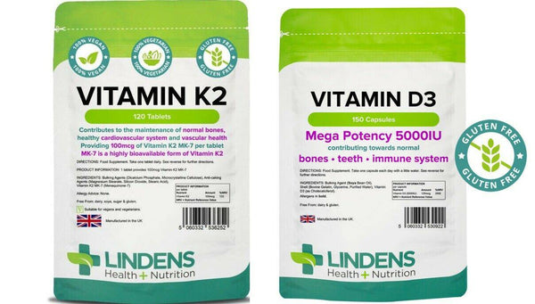 K2 MK -7 120 compresse 100mcg & d3 5000iu 150 Capsule Twin Pack - Vitamine autentiche