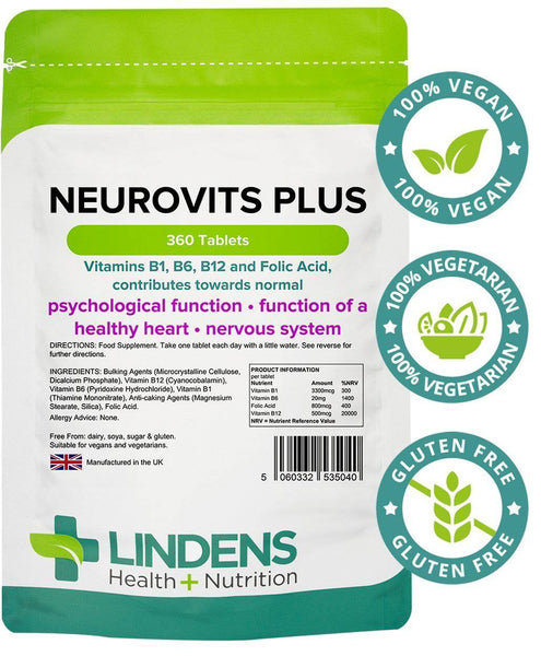 Neurovits Plus (B12 500mg + B1, B6, acido folico) compresse (pacchetto 360) - Vitamine autentiche