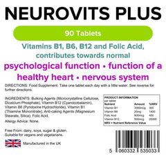 Neurovits Plus (B12 500mg + B1, B6, acido folico) compresse (90 pacchetto) - vitamine autentiche