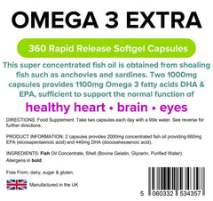 Omega 3 Fish Oil Extra (55% DHA-EPA) 1000mg capsules (360 pack) - Authentic Vitamins