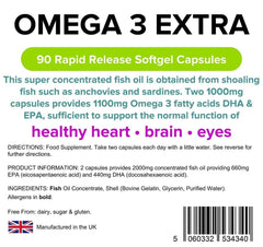 Ômega 3 Óleo de peixe extra (55% DHA -EPA) cápsulas de 1000mg (90 pacote) - vitaminas autênticas