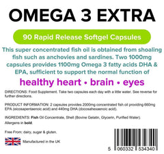 Omega 3 Fish Oil Extra (55% DHA-EPA) 1000mg capsules (90 pack) - Authentic Vitamins