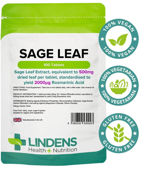 Sage (Sage Leaf 500mg) Tablets (100 pack) - Authentic Vitamins