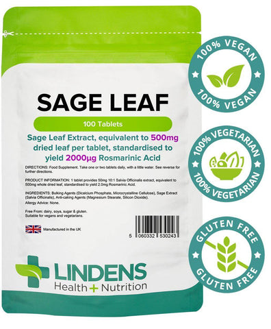 Sage (Sage Leaf 500mg) Tablets (100 pack) - Authentic Vitamins