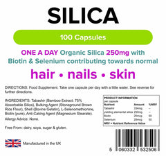 Silica per capelli e chiodi da 250 mg di capsule (100 pacchetti) - vitamine autentiche