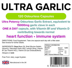 Capsule inodore da 15000 mg di aglio ultra (120 pacchetti) - vitamine autentiche