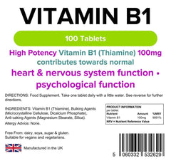 Vitamine B1 100 mg comprimés (100 pack) - vitamines authentiques
