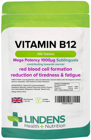 Vitamina B12 1000mcg comprimidos sublinguais (100 pacote) - vitaminas autênticas