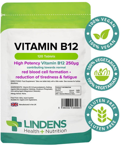 Comprimidos de vitamina B12 250mcg (120 pacote) - vitaminas autênticas
