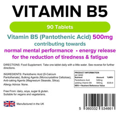 Vitamine B5 500 mg comprimés (90 pack) - vitamines authentiques