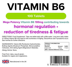 Vitamine B6 100 mg comprimés (100 pack) - vitamines authentiques