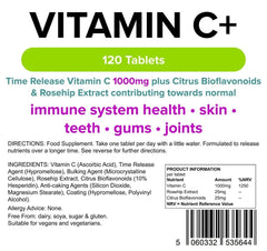 Vitamina C 1000mg (liberação cronometrada) comprimidos +bioflavonóides (120 pacote) - vitaminas autênticas