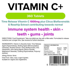Vitamina C 1000mg (liberação cronometrada) comprimidos +bioflavonóides (360 pacote) - vitaminas autênticas