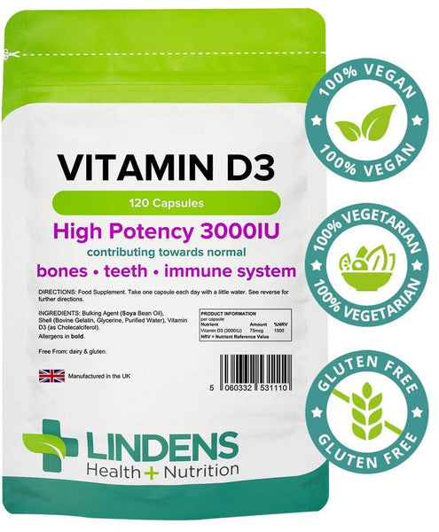 Capsule di vitamina D3 3000 IU (120 pacchetto) - vitamine autentiche