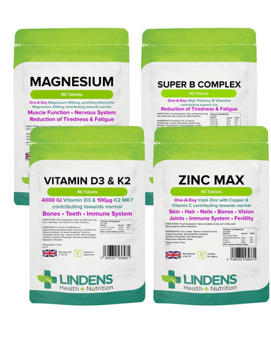 Immune Boosting Bundle - Vitamin D3 &amp; K2 - Zinc Max - Super B Complex - Magnesium - Authentic Vitamins