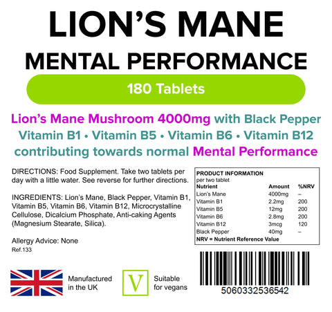Lion's Mane Vegan 4000mg Tablets