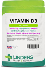 Vitamin D3 4000IU High Strength 150 Soft Gel Capsules, Immune Health Lindens