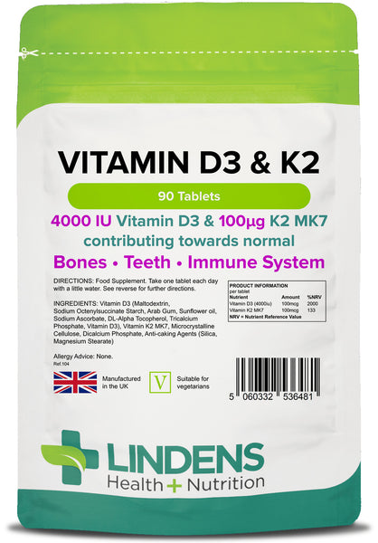 Vitamin D3 4000IU & Vitamin K2 High Strength 90 tablets Immune Health - Authentic Vitamins