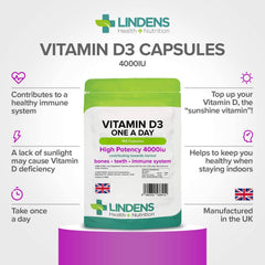 Vitamin D3 4000IU High Strength 150 Soft Gel Capsules, Immune Health Lindens - Authentic Vitamins