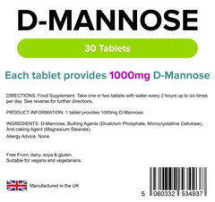 D-Mannose 1000mg Tablets (30 pack) - Authentic Vitamins