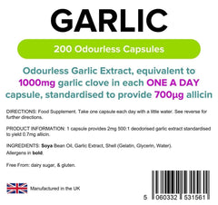 Garlic 1000mg Odourless Capsules (200 pack) - Authentic Vitamins