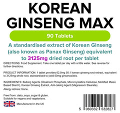 Korean Ginseng Max 3125mg Tablets (90 pack) - Authentic Vitamins