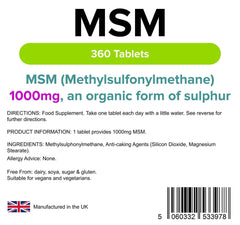 MSM 1000mg Tablets (360 pack) - Authentic Vitamins
