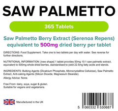 Saw Palmetto 500mg Tablets (365 pack) - Authentic Vitamins
