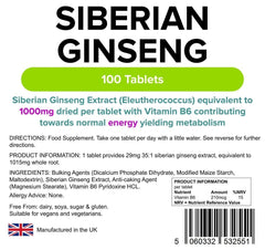 Siberian Ginseng 1000mg Tablets (100 pack) - Authentic Vitamins