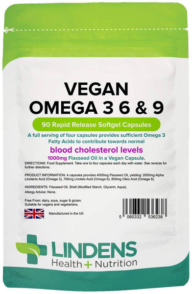 Vegan Omega 3 6 & 9 1000mg Capsules (90 Capsules) - Authentic Vitamins