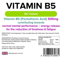 Vitamin B5 500mg Tablets (90 pack) - Authentic Vitamins