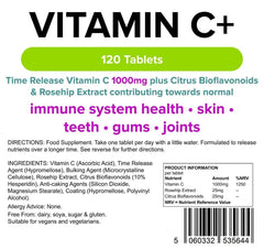Vitamin C+ 1000mg (Time Release) Tablets +Bioflavanoids (120 pack) - Authentic Vitamins
