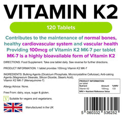 Vitamin K2 100mcg 120 Tablets - Authentic Vitamins